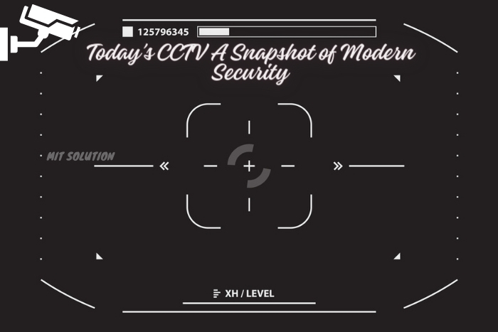 Graphic of a CCTV camera interface with the caption 'Today's CCTV: A Snapshot of Modern Security' representing MIT Solution's surveillance services in Dindigul