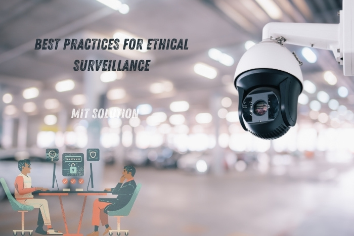 Modern CCTV camera in a parking garage illustrating 'Best Practices for Ethical Surveillance' by MIT Solution in Dindigul, Tamil Nadu. Experts in providing CCTV, access control devices, and alarm systems, ensuring ethical and secure surveillance solutions